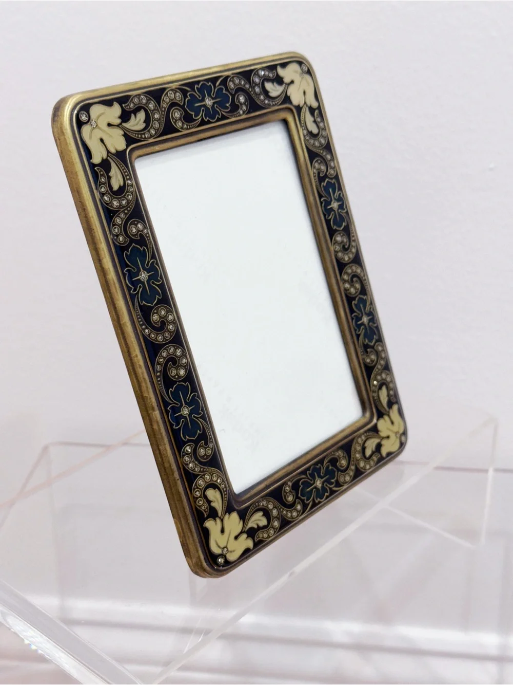 Vtg brass black white swirl enamel glitter accent frame 3 x 4.5